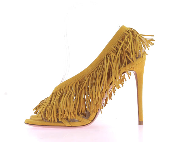 Sandales à talons jaune à franges