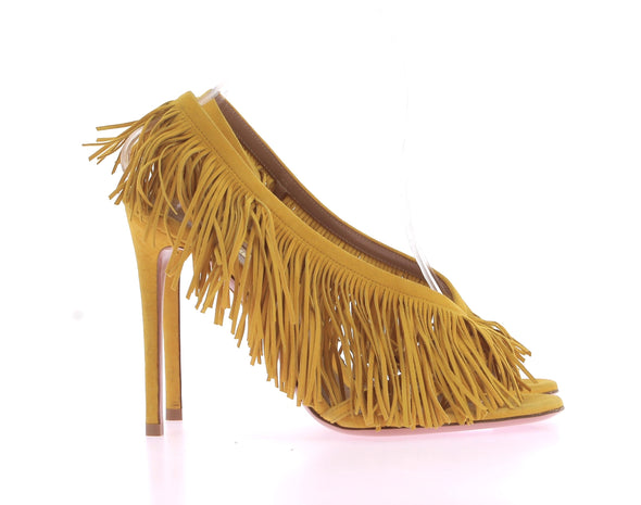 Sandales à talons jaune à franges