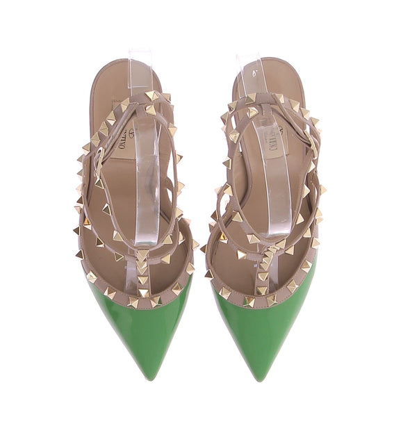 Escarpins "Rockstud" à brides en cuir verni vert