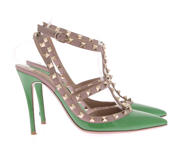 Escarpins "Rockstud" à brides en cuir verni vert