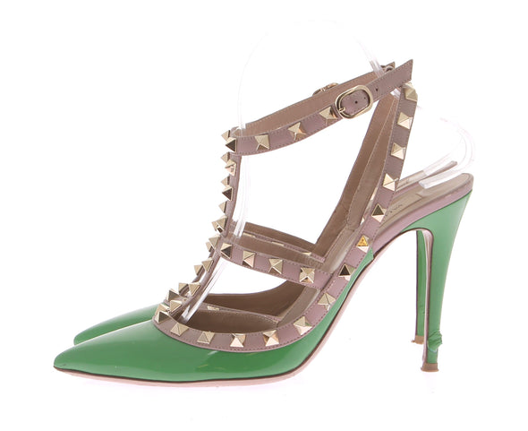 Escarpins "Rockstud" à brides en cuir verni vert