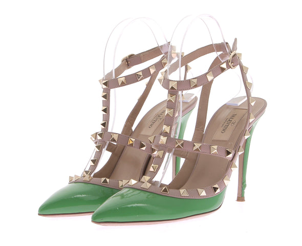 Escarpins "Rockstud" à brides en cuir verni vert