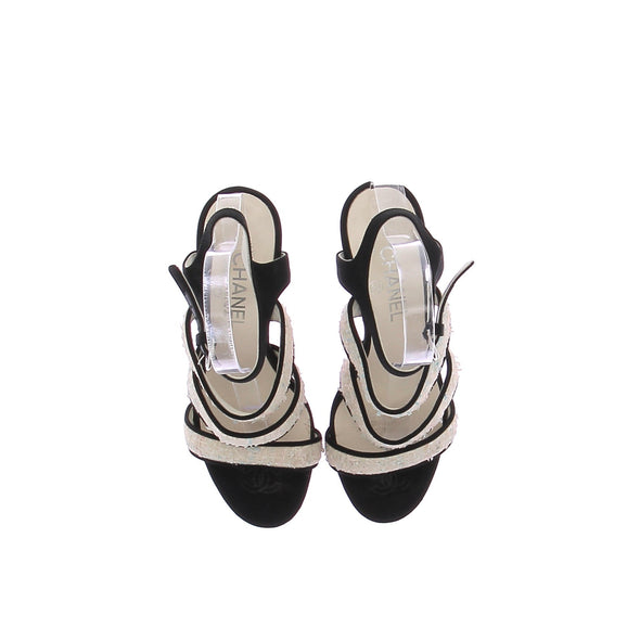 Sandales à talons en tweed