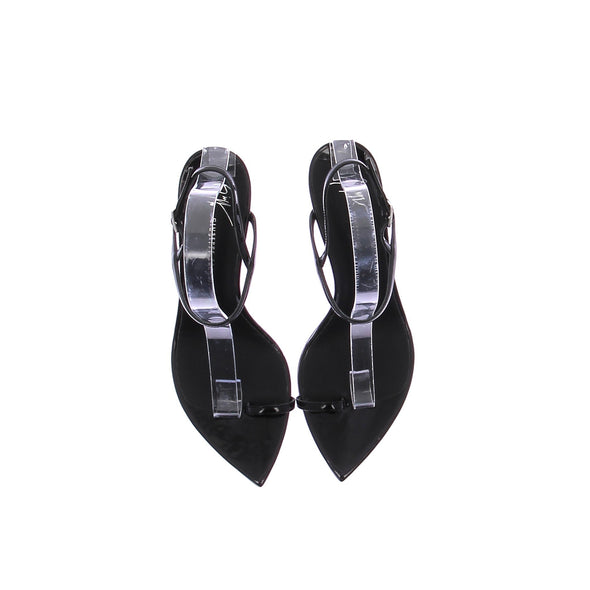 Sandales en cuir vernis noir