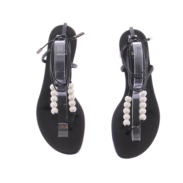 Sandales en cuir et perles