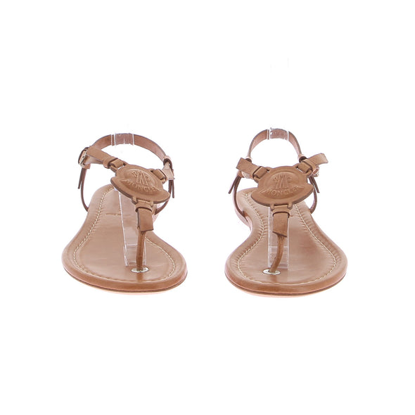 Sandales plates en cuir camel