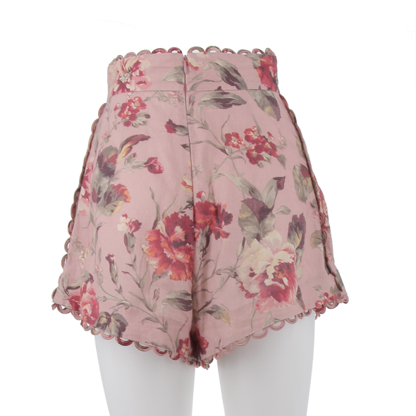 Short rose à motif floral en lin