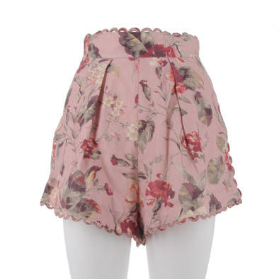 Short rose à motif floral en lin