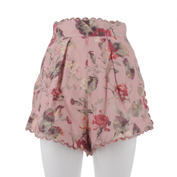 Short rose à motif floral en lin