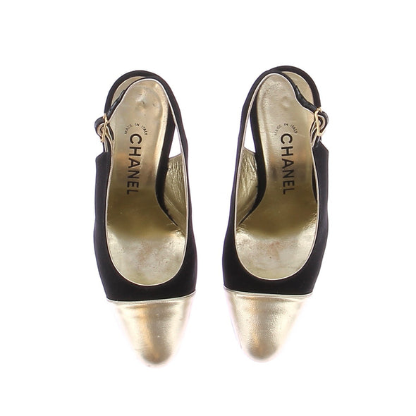 Slingbacks noires et dorées
