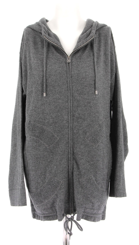 Sweat à capuche gris zippé en cachemire