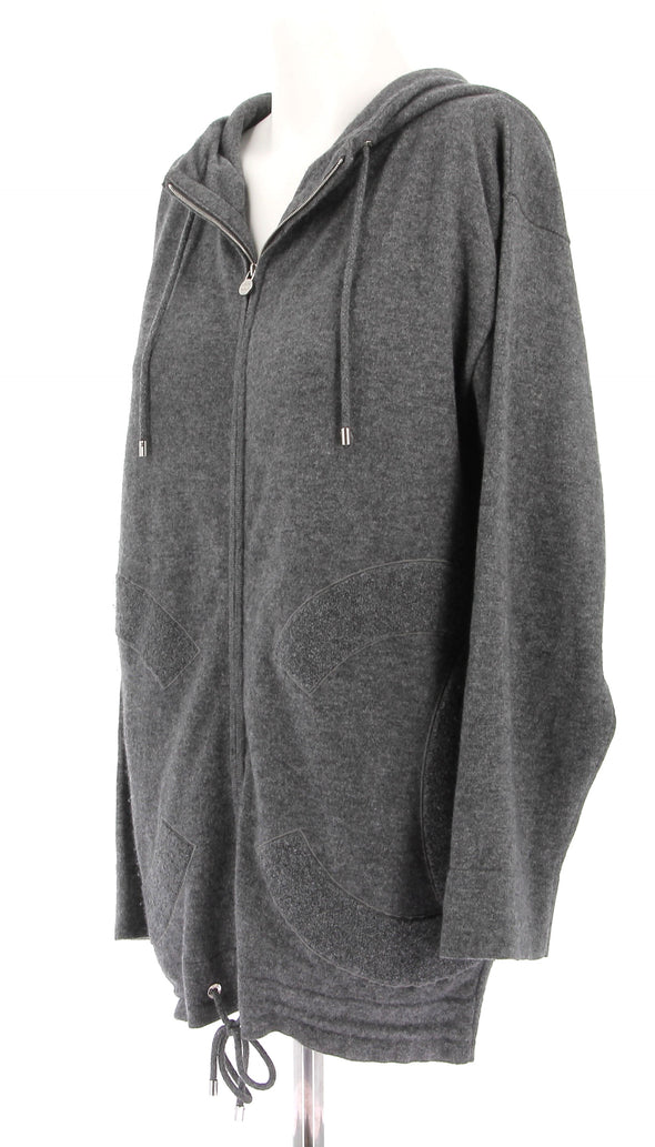 Sweat à capuche gris zippé en cachemire