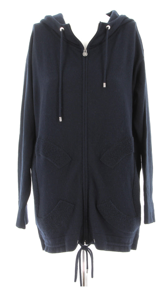 Sweat à capuche zippé en cachemire bleu marine