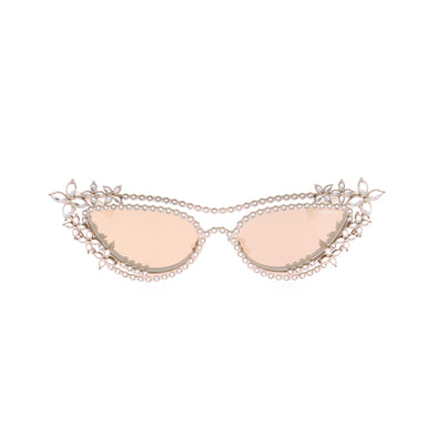 Lunettes de soleil en plaqué or et cristaux