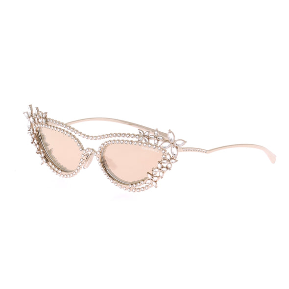 Lunettes de soleil en plaqué or et cristaux