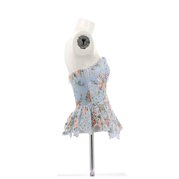 Top bustier bleu à fleurs