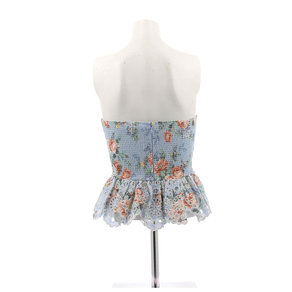 Top bustier bleu à fleurs