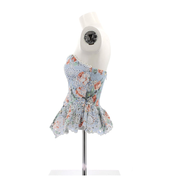 Top bustier bleu à fleurs