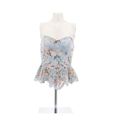 Top bustier bleu à fleurs