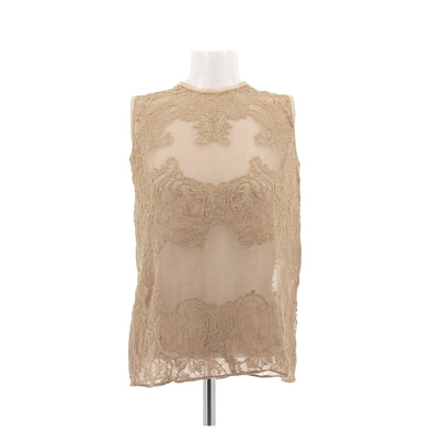 Top en soie et dentelle beige