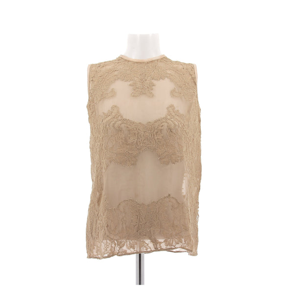 Top en soie et dentelle beige