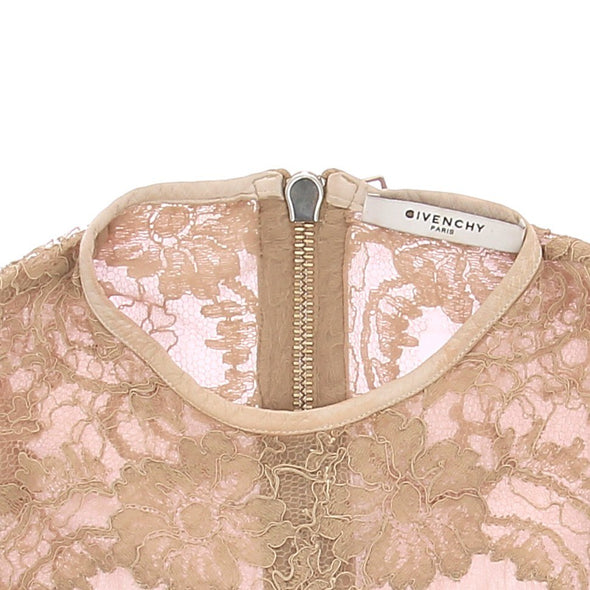 Top en soie et dentelle beige