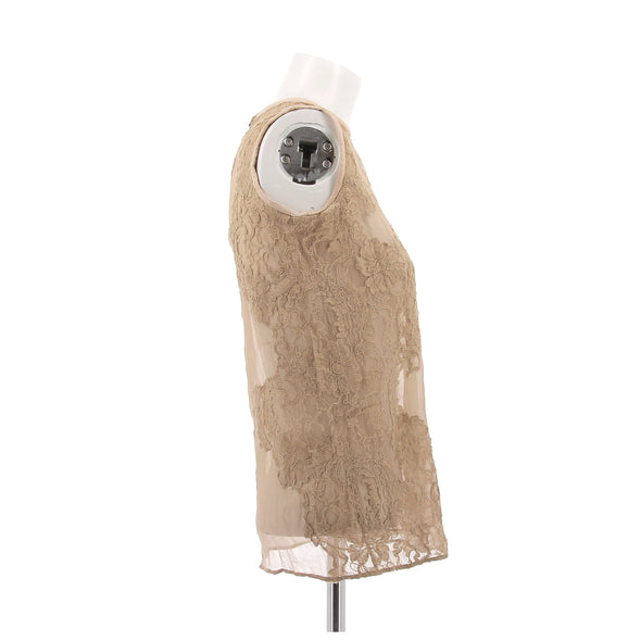Top en soie et dentelle beige
