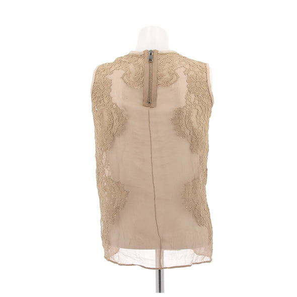 Top en soie et dentelle beige