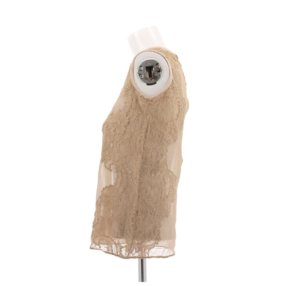 Top en soie et dentelle beige