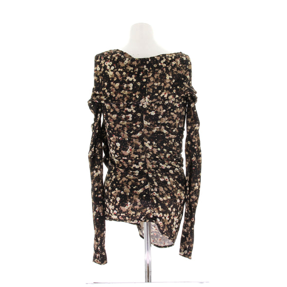 Top marron à motif fleuri