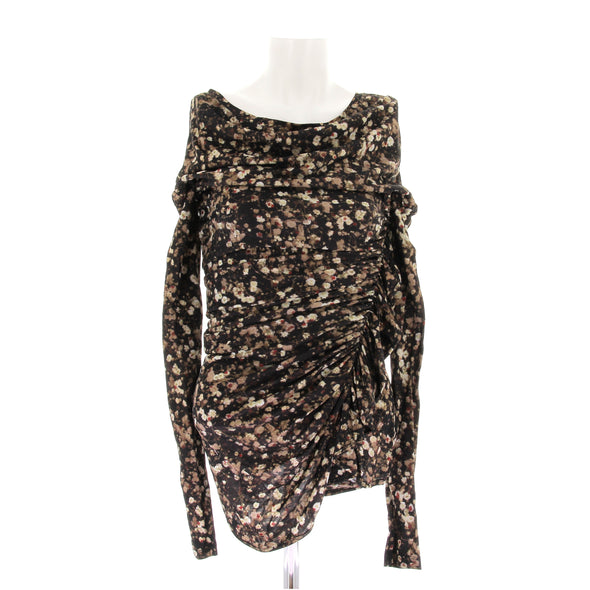 Top marron à motif fleuri