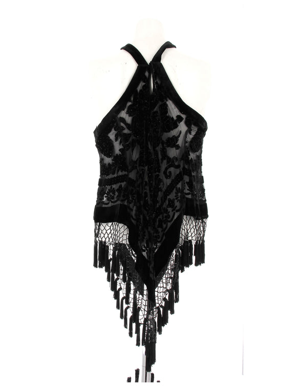 Top en velours et franges