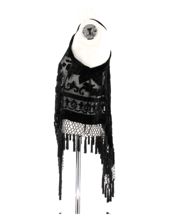 Top en velours et franges