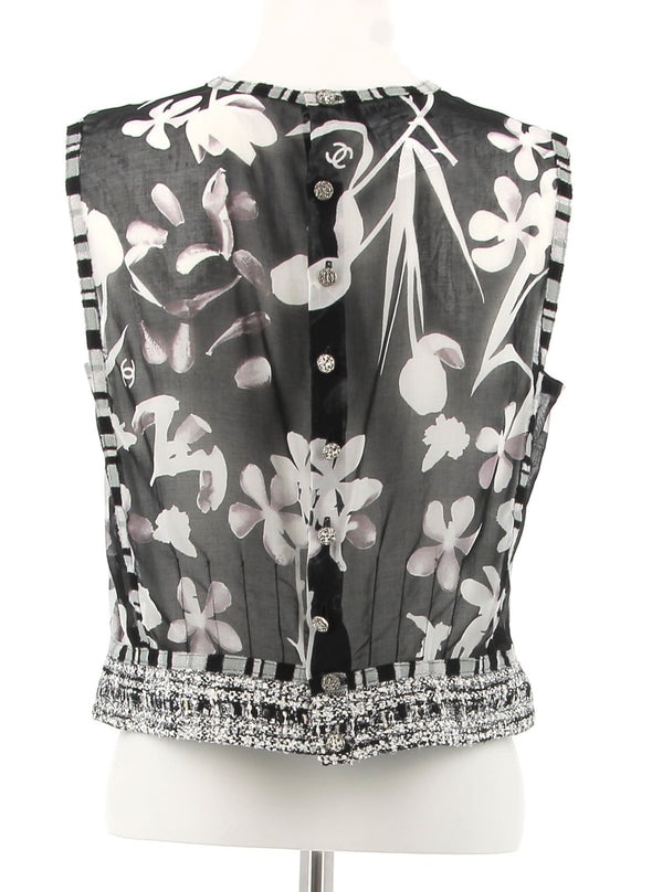 Top noir à imprimé floral