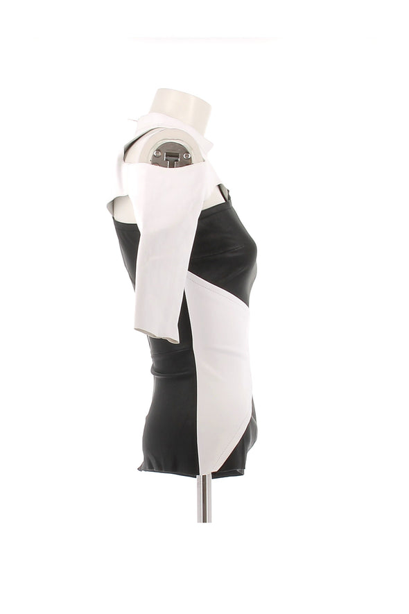 Top bicolore en cuir