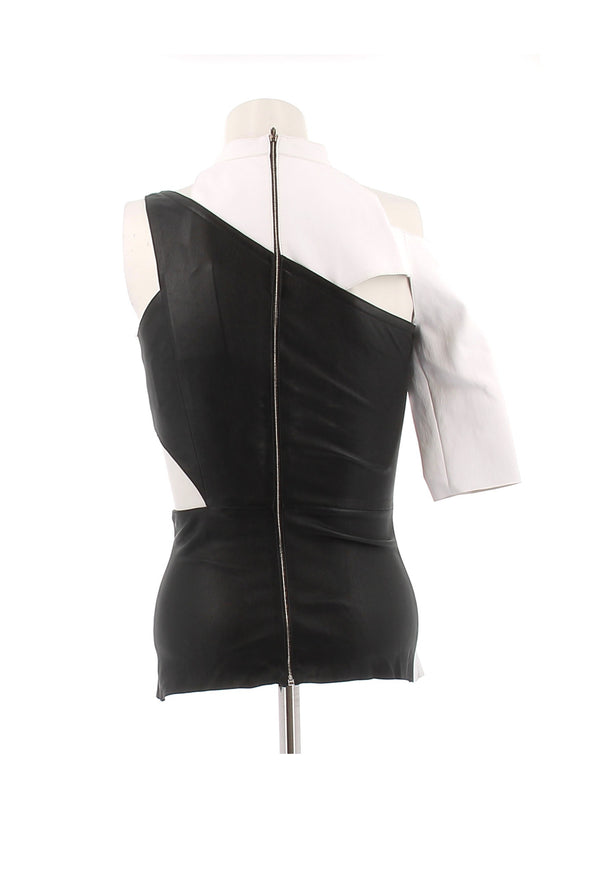 Top bicolore en cuir