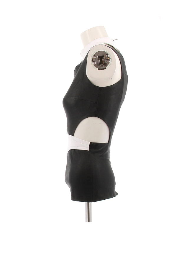 Top bicolore en cuir