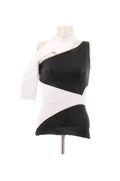 Top bicolore en cuir