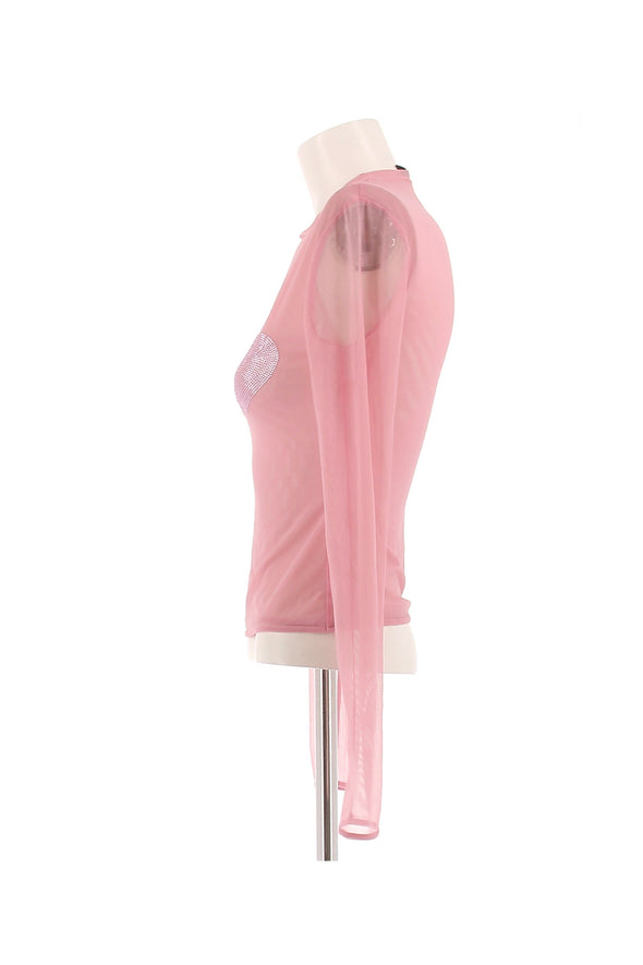 Top rose à strass
