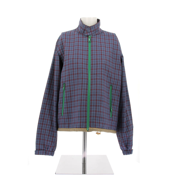 Veste jacquard bleue et rouge