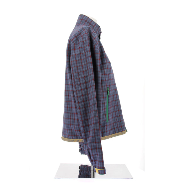 Veste jacquard bleue et rouge