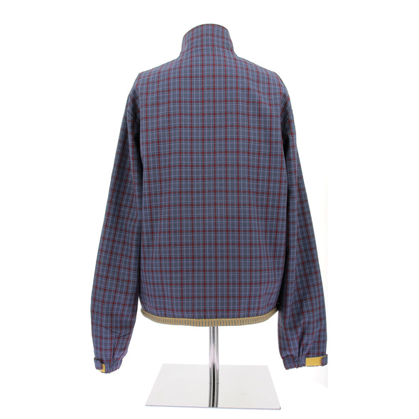 Veste jacquard bleue et rouge