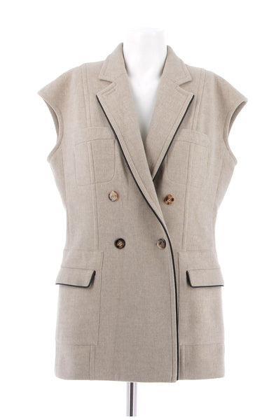 Veste beige sans manches en laine