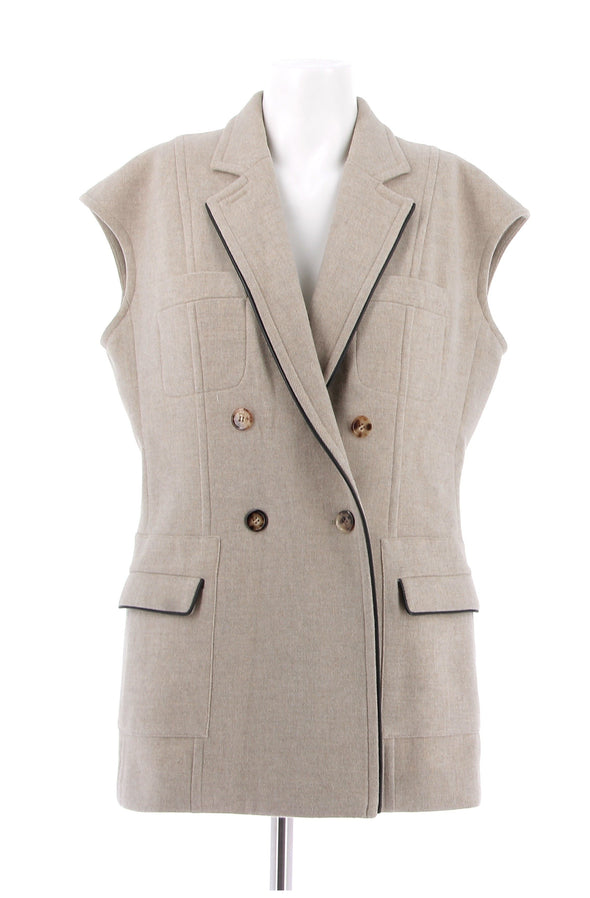 Veste beige sans manches en laine