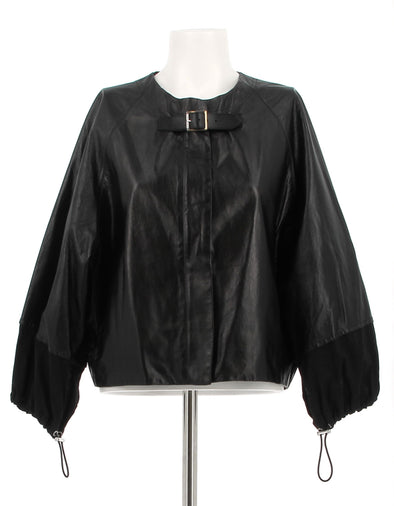 Veste en cuir noir bi-matière