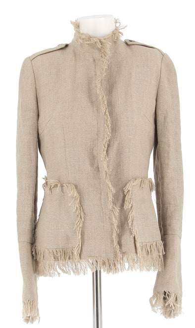 Veste beige en lin à franges