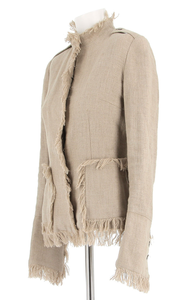 Veste beige en lin à franges