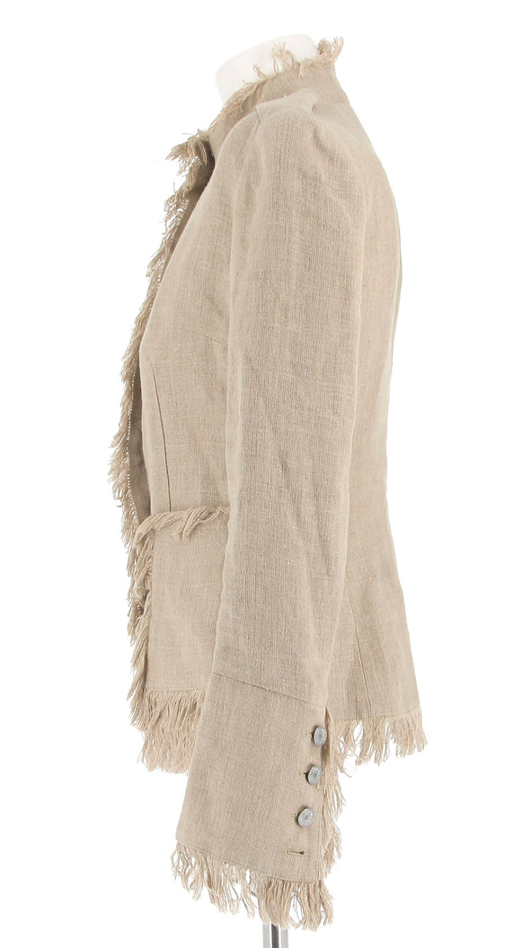 Veste beige en lin à franges