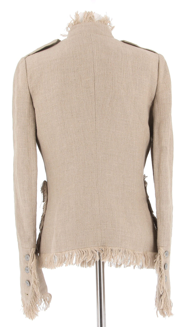 Veste beige en lin à franges