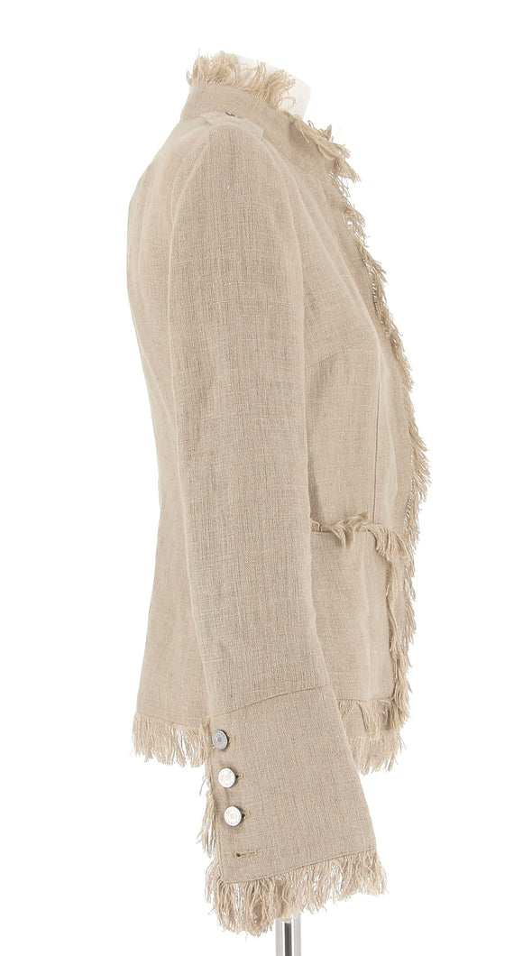 Veste beige en lin à franges